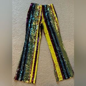Forever 21 Sequin Striped Pants - Yellow, Green, Blue, Purple